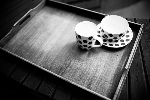 Tea service on a wooden stand