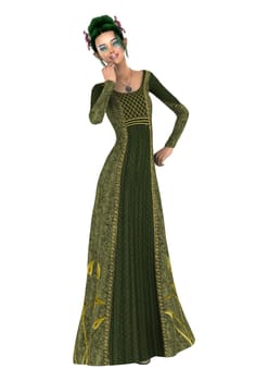 3D digital render of a beautiful princess of spring isolated on white background