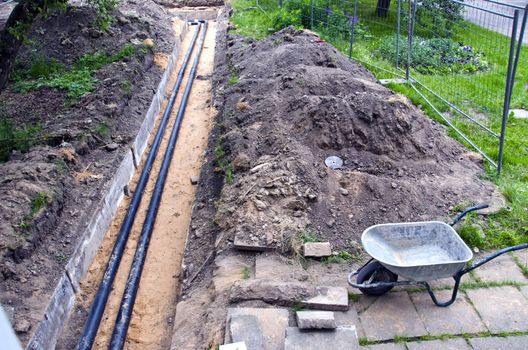  plastic modern technology black heating pipes in trench and used barrow