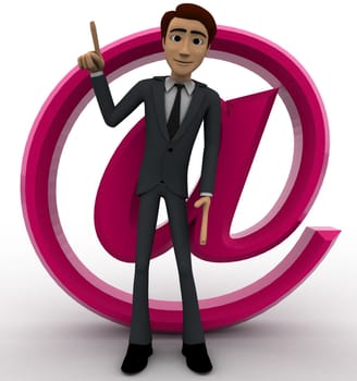 3d man with pink email icon concept on white background, front angle view