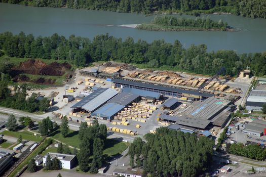 Aerial view of sawmill in Grenoble, France