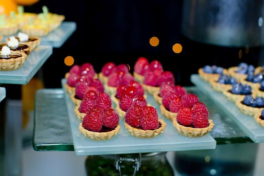 Fresh fruit pie tart with with raspberry