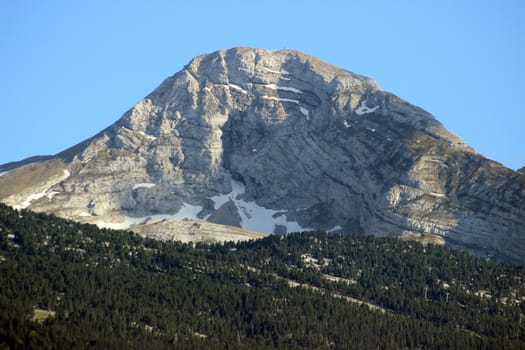 Snowy Mountain Peak In Sunny Spring Day. Autrans, France
