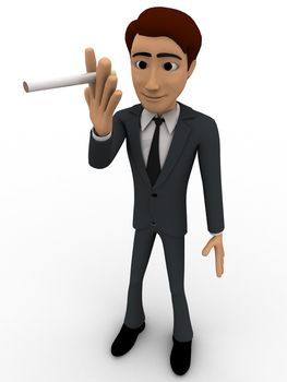 3d man with big smoking cigarate concept on white background, front angle view