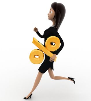 3d woman running with question mark concept on white background, right side angle view