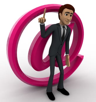 3d man with pink email icon concept on white background,  side angle view