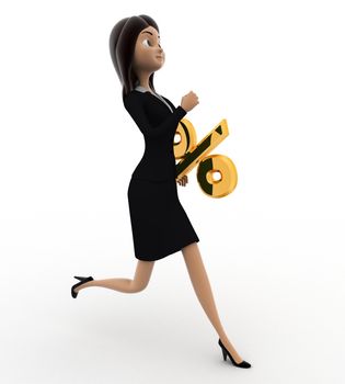 3d woman running with question mark concept on white background,  side angle view