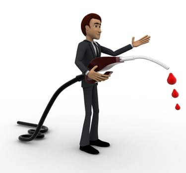 3d man with flue pump in hand concept on white background, front angle view