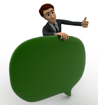 3d man with green chat bubble concept on white background,  side angle view