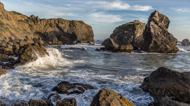 Waves Crashing on a Rocky Coast, Color Image, Landscape