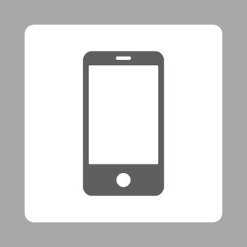 Smartphone icon from Primitive Buttons OverColor Set. This rounded square flat button is drawn with dark gray and white colors on a silver background.