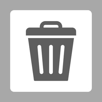 Trash Can icon from Primitive Buttons OverColor Set. This rounded square flat button is drawn with dark gray and white colors on a silver background.