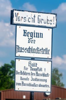 Old antique Information Sign for steam locomotives with inscription.