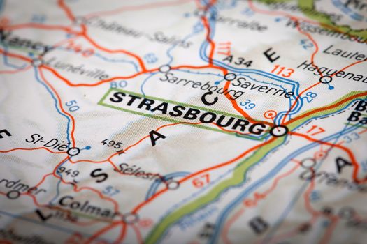 Strasbourg city on a road map