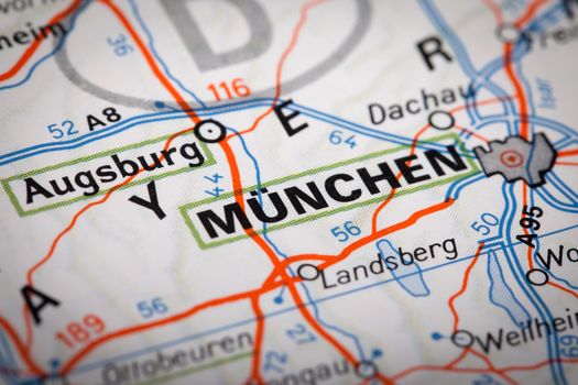 Munchen city on a road map