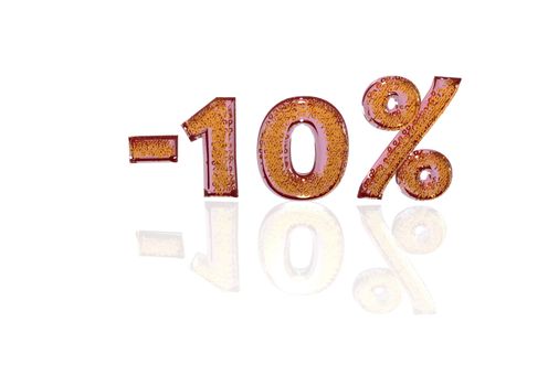 Transparent inscription minus 10 percent with a set of gold signs of percent in it