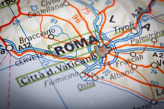 Roma city on a road map
