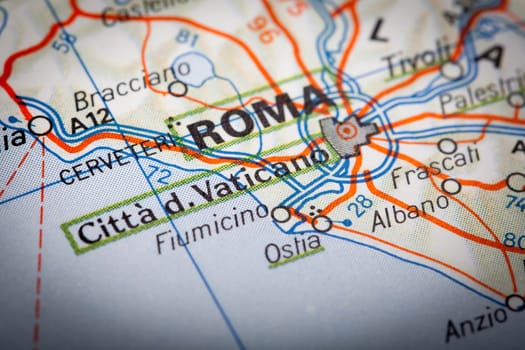 Roma city on a road map