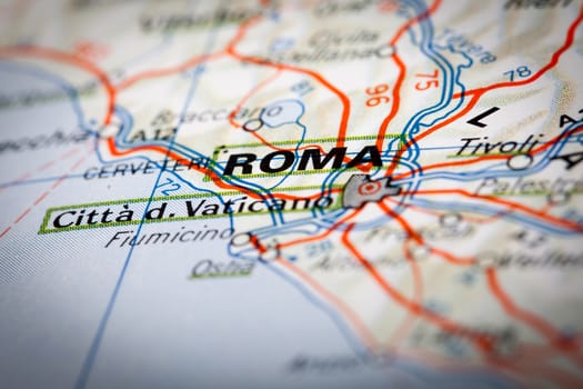 Roma city on a road map