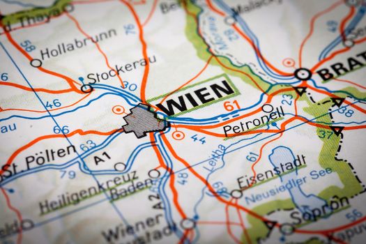 Wien city on a road map
