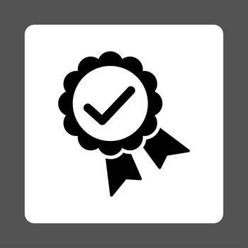 Approved icon from Award Buttons OverColor Set. Icon style is black and white colors, flat rounded square button, gray background.