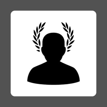 Caesar icon from Award Buttons OverColor Set. Icon style is black and white colors, flat rounded square button, gray background.
