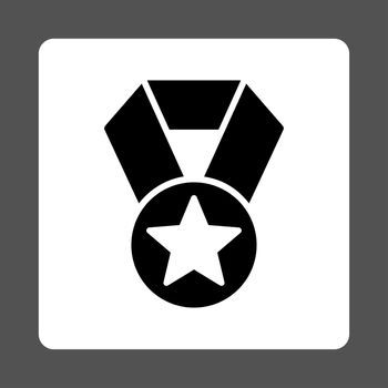 Champion medal icon from Award Buttons OverColor Set. Icon style is black and white colors, flat rounded square button, gray background.