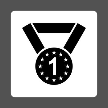 First medal icon from Award Buttons OverColor Set. Icon style is black and white colors, flat rounded square button, gray background.