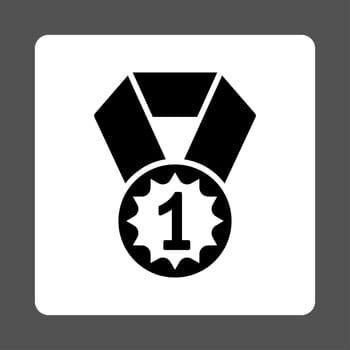 First place icon from Award Buttons OverColor Set. Icon style is black and white colors, flat rounded square button, gray background.