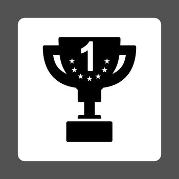First prize icon from Award Buttons OverColor Set. Icon style is black and white colors, flat rounded square button, gray background.
