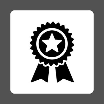 Guarantee icon from Award Buttons OverColor Set. Icon style is black and white colors, flat rounded square button, gray background.