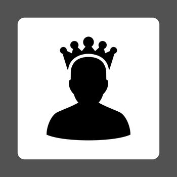 King icon from Award Buttons OverColor Set. Icon style is black and white colors, flat rounded square button, gray background.