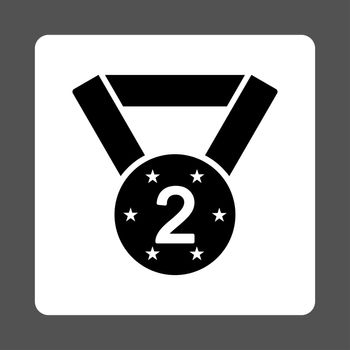 Second medal icon from Award Buttons OverColor Set. Icon style is black and white colors, flat rounded square button, gray background.