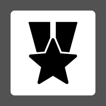 Star medal icon from Award Buttons OverColor Set. Icon style is black and white colors, flat rounded square button, gray background.