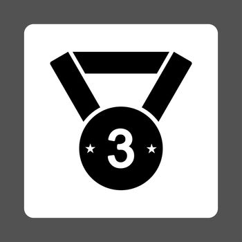 Third medal icon from Award Buttons OverColor Set. Icon style is black and white colors, flat rounded square button, gray background.