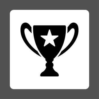 Trophy icon from Award Buttons OverColor Set. Icon style is black and white colors, flat rounded square button, gray background.