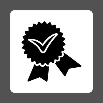 Validation seal icon from Award Buttons OverColor Set. Icon style is black and white colors, flat rounded square button, gray background.