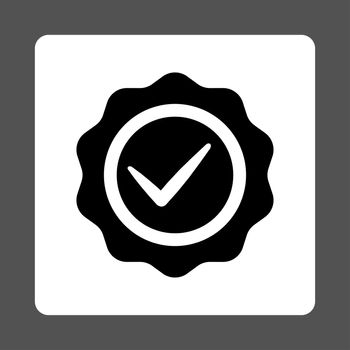 Valid icon from Award Buttons OverColor Set. Icon style is black and white colors, flat rounded square button, gray background.