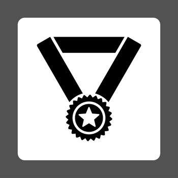 Winner medal icon from Award Buttons OverColor Set. Icon style is black and white colors, flat rounded square button, gray background.