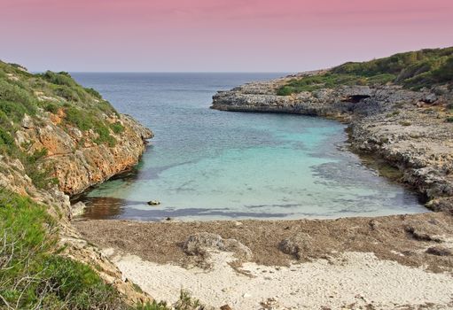 Sunrise in the Cala Brafi beach in Majorca at dawn