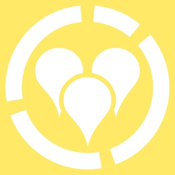 Geo diagram icon from Business Bicolor Set. Glyph style is flat symbol, white color, rounded angles, yellow background.