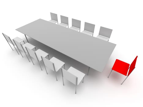 Illustration of leadership in the company. Chairs and table
