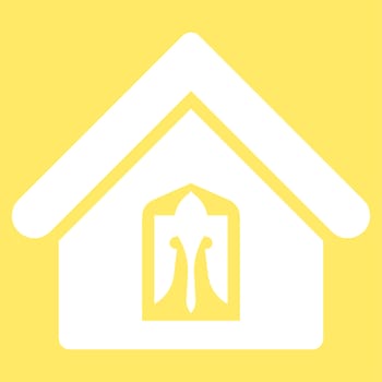 Home icon from Business Bicolor Set. Glyph style is flat symbol, white color, rounded angles, yellow background.
