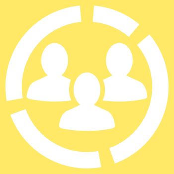 Demography diagram icon from Business Bicolor Set. Glyph style is flat symbol, white color, rounded angles, yellow background.