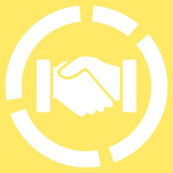 Acquisition diagram icon from Business Bicolor Set. Glyph style is flat symbol, white color, rounded angles, yellow background.