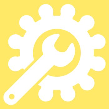 Customization icon from Business Bicolor Set. Glyph style is flat symbol, white color, rounded angles, yellow background.