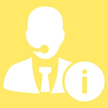Help desk icon from Business Bicolor Set. Glyph style is flat symbol, white color, rounded angles, yellow background.