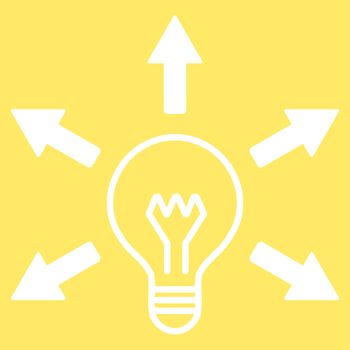 Idea icon from Business Bicolor Set. Glyph style is flat symbol, white color, rounded angles, yellow background.