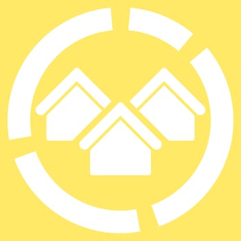 Realty diagram icon from Business Bicolor Set. Glyph style is flat symbol, white color, rounded angles, yellow background.