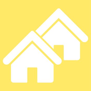 Realty icon from Business Bicolor Set. Glyph style is flat symbol, white color, rounded angles, yellow background.